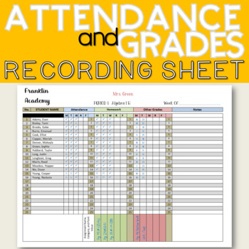 Preview of Editable Attendance Sheet with Gradebook Printable Template