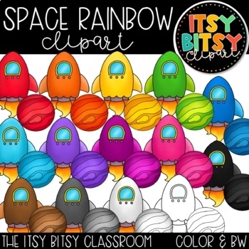 Preview of Space Rainbow Matching Rocket and Planet Clipart
