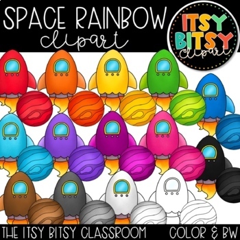 Preview of #sunnydeals24 Space Rainbow Matching Rocket and Planet Clipart