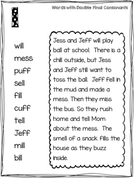 Word Study List — Double Consonant Words