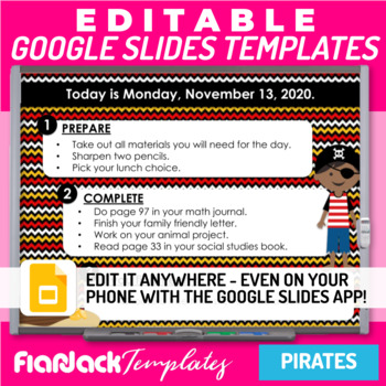 Preview of Editable Morning Work Google Slides PowrPoint Templates | Pirates