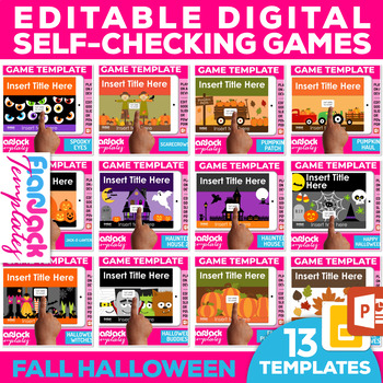 Preview of Editable Google Slides PowerPoint Game Templates FALL HALLOWEEN Bundle | Digital