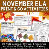 November Reading Writing & Grammar Activities  | Thanksgiv