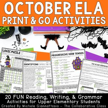 Preview of October Reading Writing & Grammar Activities  | No Prep Halloween Worksheets