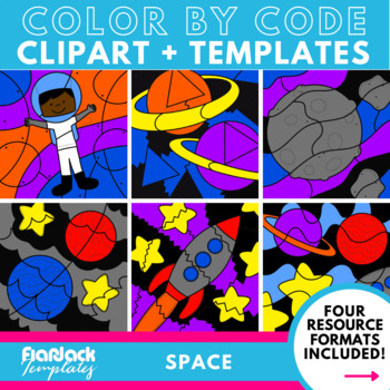 Preview of SPACE Color By Code Clipart + Google Slides PPT Templates Set