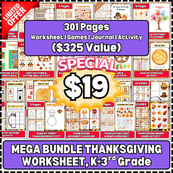 Preview of (FLASH SALE!!) Thanksgiving Bundle Worksheet Games Journal Activity Fall Autumn