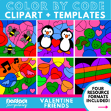 Valentine Friends Color By Code Clipart + Editable Digital