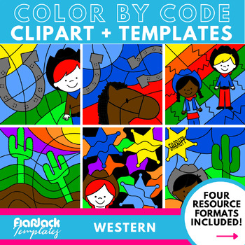 Preview of Western Wild West Color By Code Clipart + Templates Set