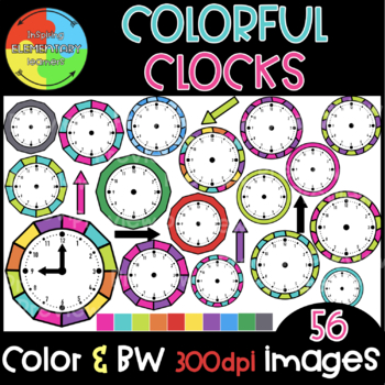 Preview of Clock Clipart | Analog Colorful Clocks Clip Art