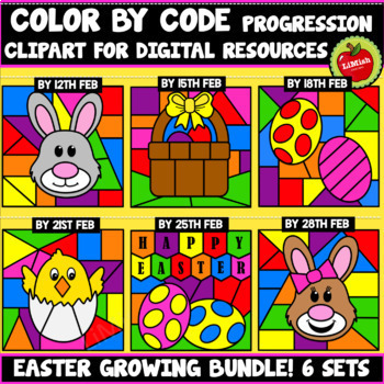 Preview of Color By Code Progression Clipart Bundle (Easter)
