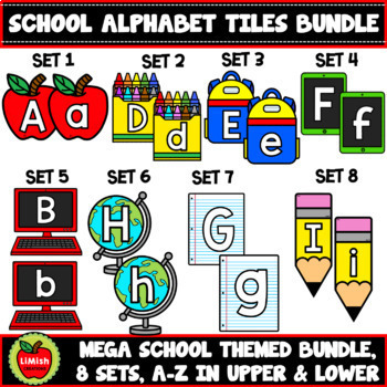 Preview of MEGA School Alphabet Tiles Clipart Bundle (Moveable images)
