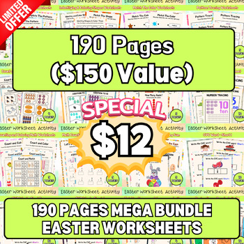 Preview of (FLASHSALE!!) 190 Pages EASTER Worksheet Math ELA Science Kindergarten Printable