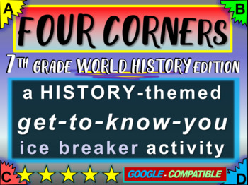 Preview of "FOUR CORNERS" Get-to-know-you game - ice breaker for 7th grade history class