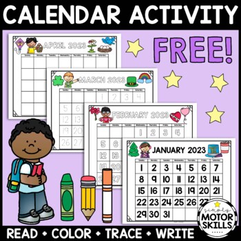 Preview of *FREE* 2023 Calendar Preview: Read, Color, Trace, Write
