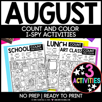 Preview of AUGUST Count and Color I SPY Activity | Back to School Theme