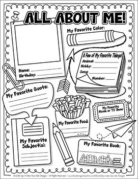 Preview of FREE All About Me Activity Worksheet Template {Zip-A-Dee-Doo-Dah Designs}