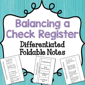 Preview of {FREE} Balancing a Check Register Vocabulary Foldable Notes {Differentiated}