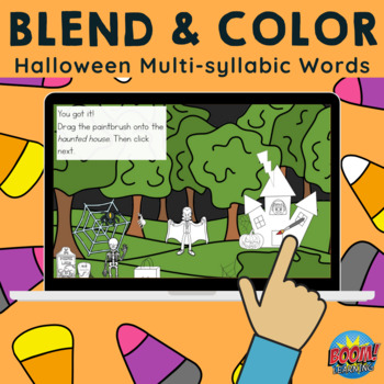 Preview of *FREE Blend & Color: Halloween Multisyllabic Words - Speech Therapy Activity