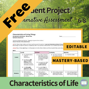 Preview of *FREE* Characteristics of Life - Student Project - CER for Living Things