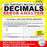 ~FREE~ DECIMALS Word Problem -  Error Analysis  (Find the Error)