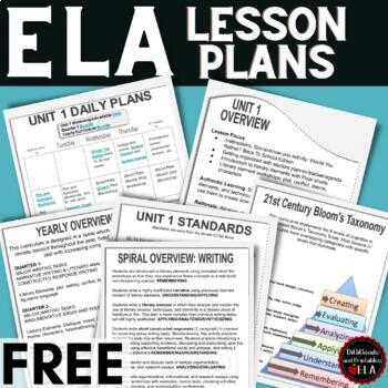 Preview of FREE ELA LESSON PLANS, SCOPE AND SEQUENCE, CCSS STANDARDS SEQUENCE