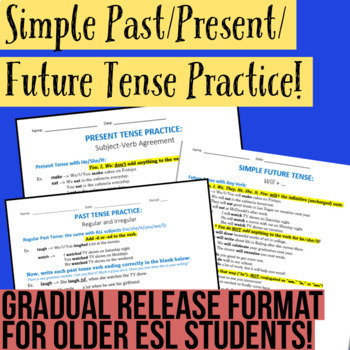 Preview of Scaffolded SIMPLE VERB TENSE BUNDLE for MSHS ELLs - w/ key!