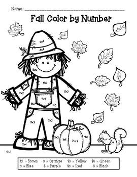 FREE Fall Color by Number : Multiplication by Abby Sandlin | TpT