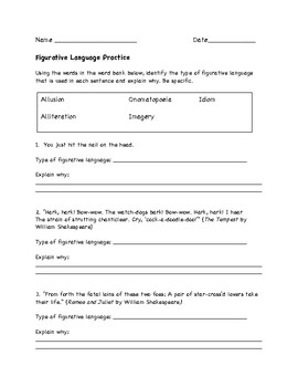 Preview of *FREE* Figurative Language Practice Worksheet