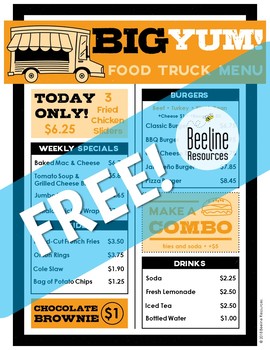 Preview of *FREE* Food Truck Menu for Real-World Math Practice, Games, and Projects