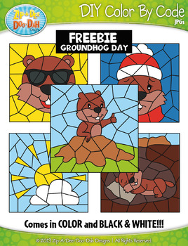 Preview of FREE GROUNDHOG DAY Color By Code Clipart {Zip-A-Dee-Doo-Dah Designs}