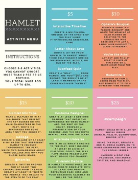 Preview of *FREE* HAMLET ACTIVITY/PROJECT MENU
