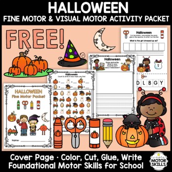 Preview of *FREE* Halloween Pumpkins - Fine Motor & Visual Motor - Color, Write, Cut, Glue