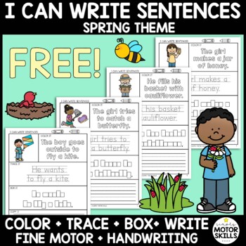Preview of *FREE* I CAN WRITE SENTENCES - Spring Theme - Color, Trace, Box, Write
