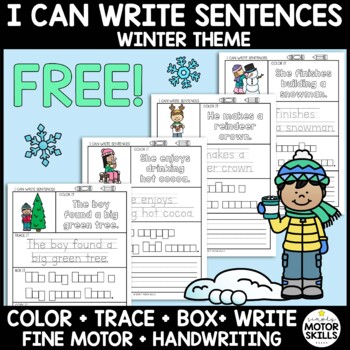 Preview of *FREE* I CAN WRITE SENTENCES - Winter Theme - Color, Trace, Box, Write