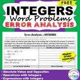 ~FREE~ INTEGERS Word Problem -  Error Analysis  (Find the Error)