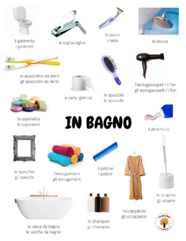 Preview of Free Italian Bathroom / Bagno - Picture Vocabulary Sheet - Free Download