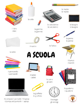 Preview of Italian School / Scuola - Picture Vocabulary Sheet - Free