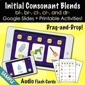 Preview of ✩FREE✩ Initial Consonant Blends | Google Slides + PDF (bl, br, cl, cr, and dr)