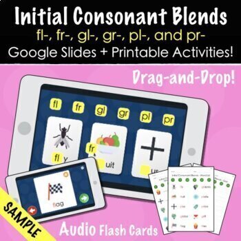 Preview of ✩FREE✩ Initial Consonant Blends | Google Slides + PDF (fl/fr/gl/gr/pl and pr)