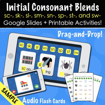 Preview of ✩FREE✩ Initial Consonant Blends - Google Slides + PDF sc-sk-sl-sm-sn-sp-st-sw-