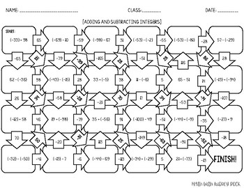 adding subtracting integers 7th grade math maze activity