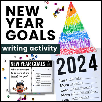 Preview of FREE New Year's Writing Activity for 2024 - New Year Resolutions Bulletin Board