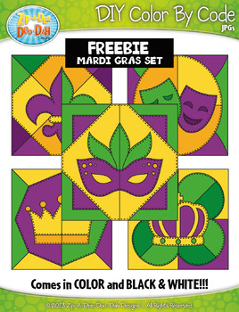 Preview of FREE MARDI GRAS Quilt Color By Code Clipart {Zip-A-Dee-Doo-Dah Designs}