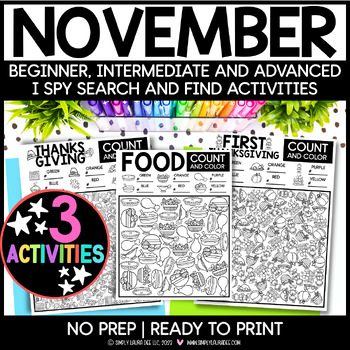 Preview of NOVEMBER Count and Color I SPY Activity | Thanksgiving Themed