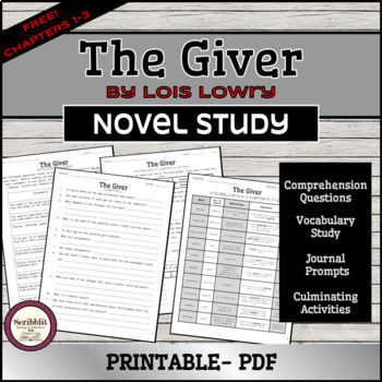 Preview of *FREE* Novel Study: The Giver by Lois Lowry Chapters 1-3