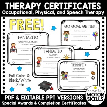 Preview of *FREE* Occupational, Physical, & Speech Therapy Certificates - Write In, Type In