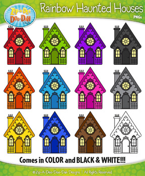 Preview of {FREE} Rainbow Haunted Houses Clipart Set — Includes 12 Graphics!