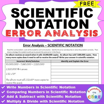 Preview of ~FREE~ SCIENTIFIC NOTATION Word Problem -  Error Analysis  (Find the Error)