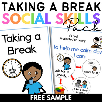 Preview of Taking a Break Social Skill Story & Task Cards FREE