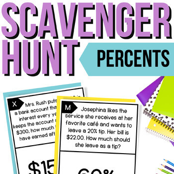 Preview of Percents Scavenger Hunt | Percentage Activity & Review | FREE